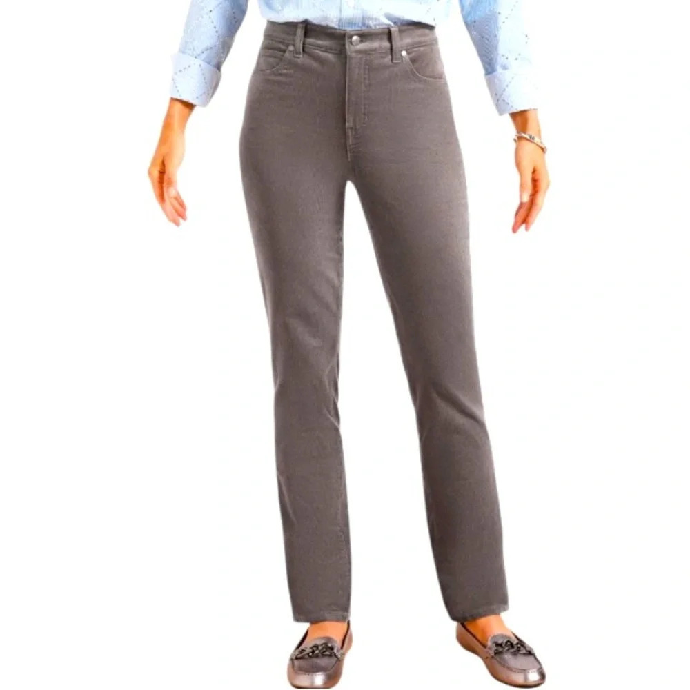 Talbots Heritage straight leg corduroy pants Gray Womens size 8P Casual Stretch